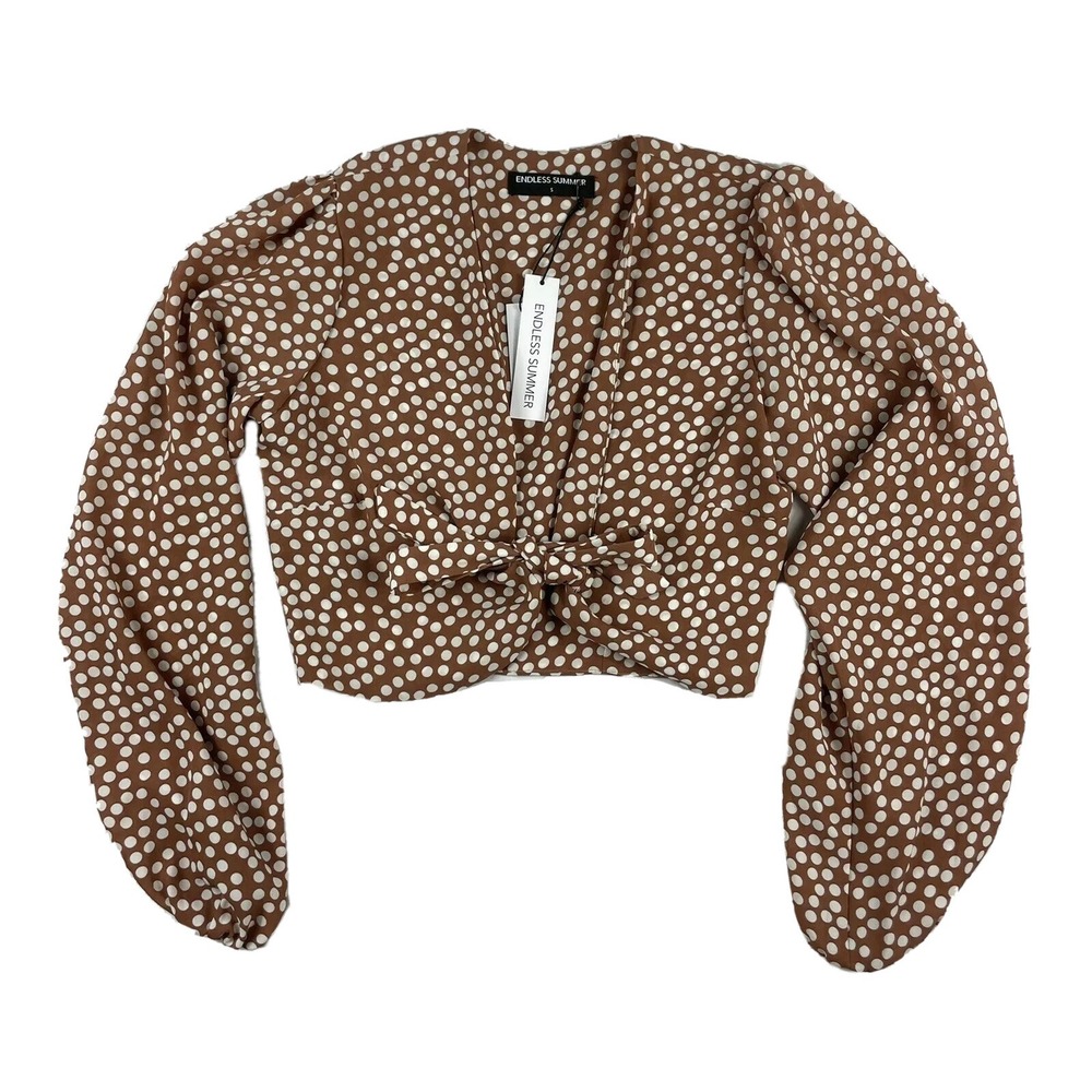 ENDLESS SUMMER Cha Cha Crop Top Terracotta Polka Dot Long Sleeve S NWT